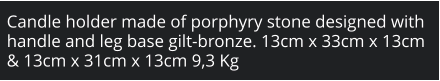 Candle holder made of porphyry stone designed with handle and leg base gilt-bronze. 13cm x 33cm x 13cm & 13cm x 31cm x 13cm 9,3 Kg